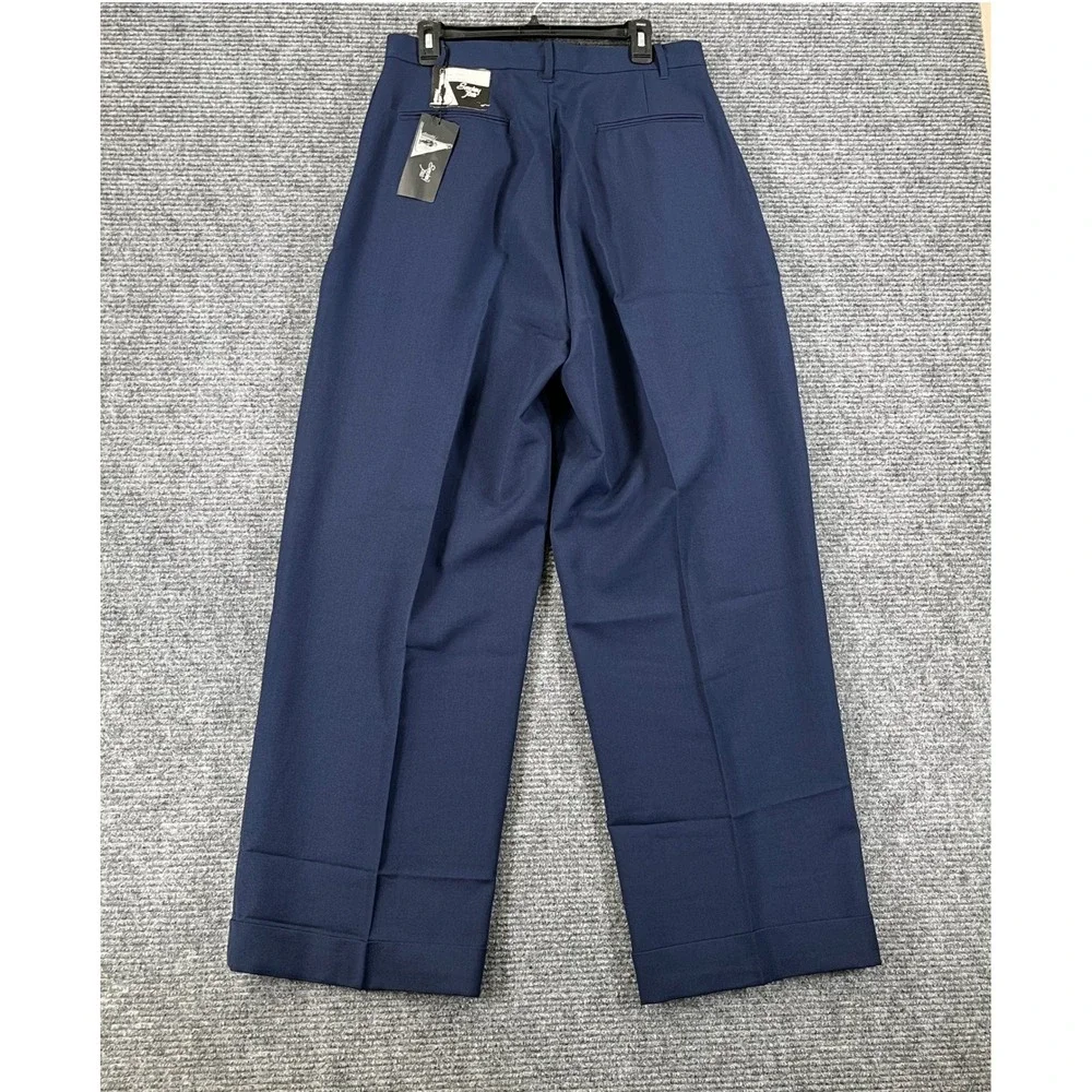 Vintage 90s Smokey Joes Bruno Pleated Trousers Mens 32L Navy Double Pleat Formal